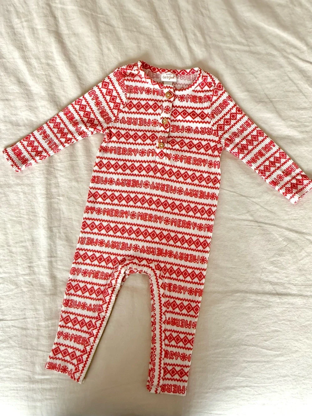 Cat & Jack 12M Baby Christmas Holiday Fair Isle Ribbed One-piece Knit Romper